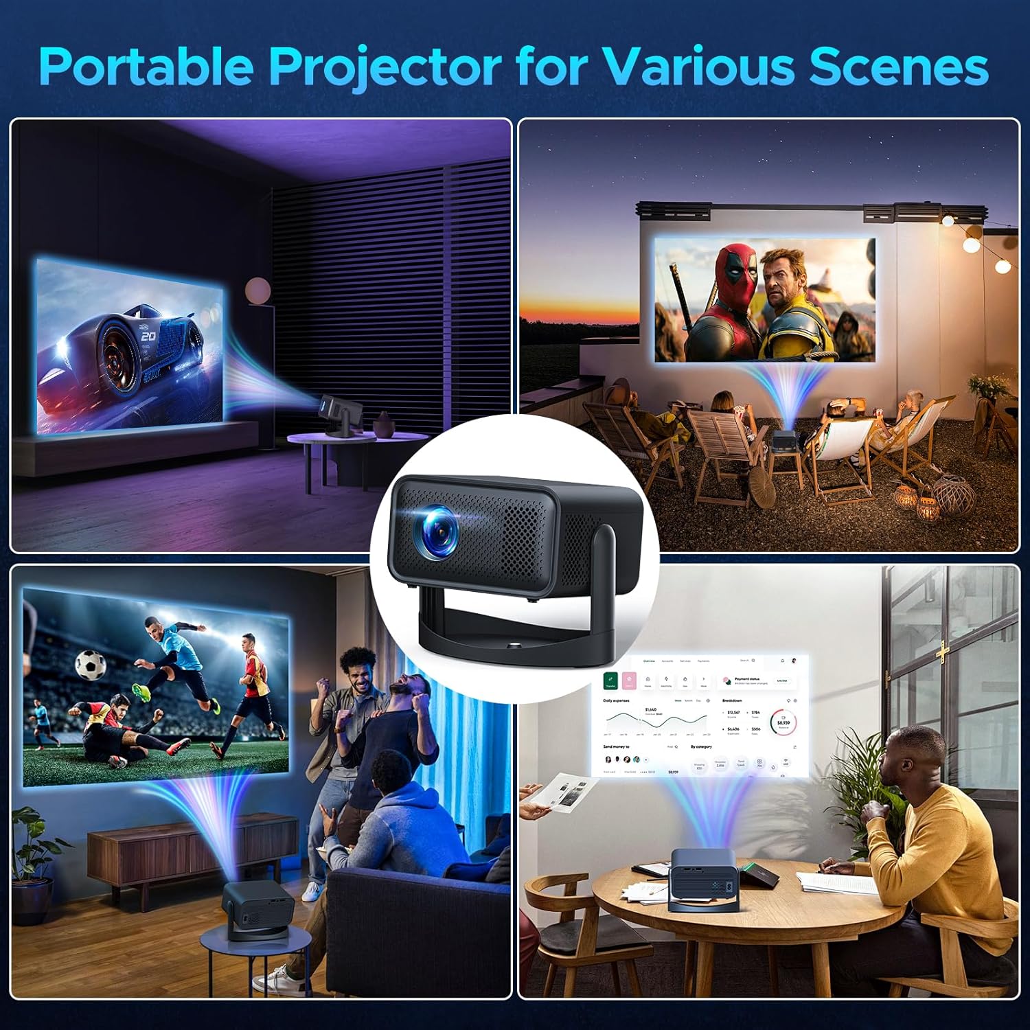 Portable WiFi Bluetooth 4K Movie Projector 1080P HD Electric Focus Auto Keystone Adjustable Stand - Image 7