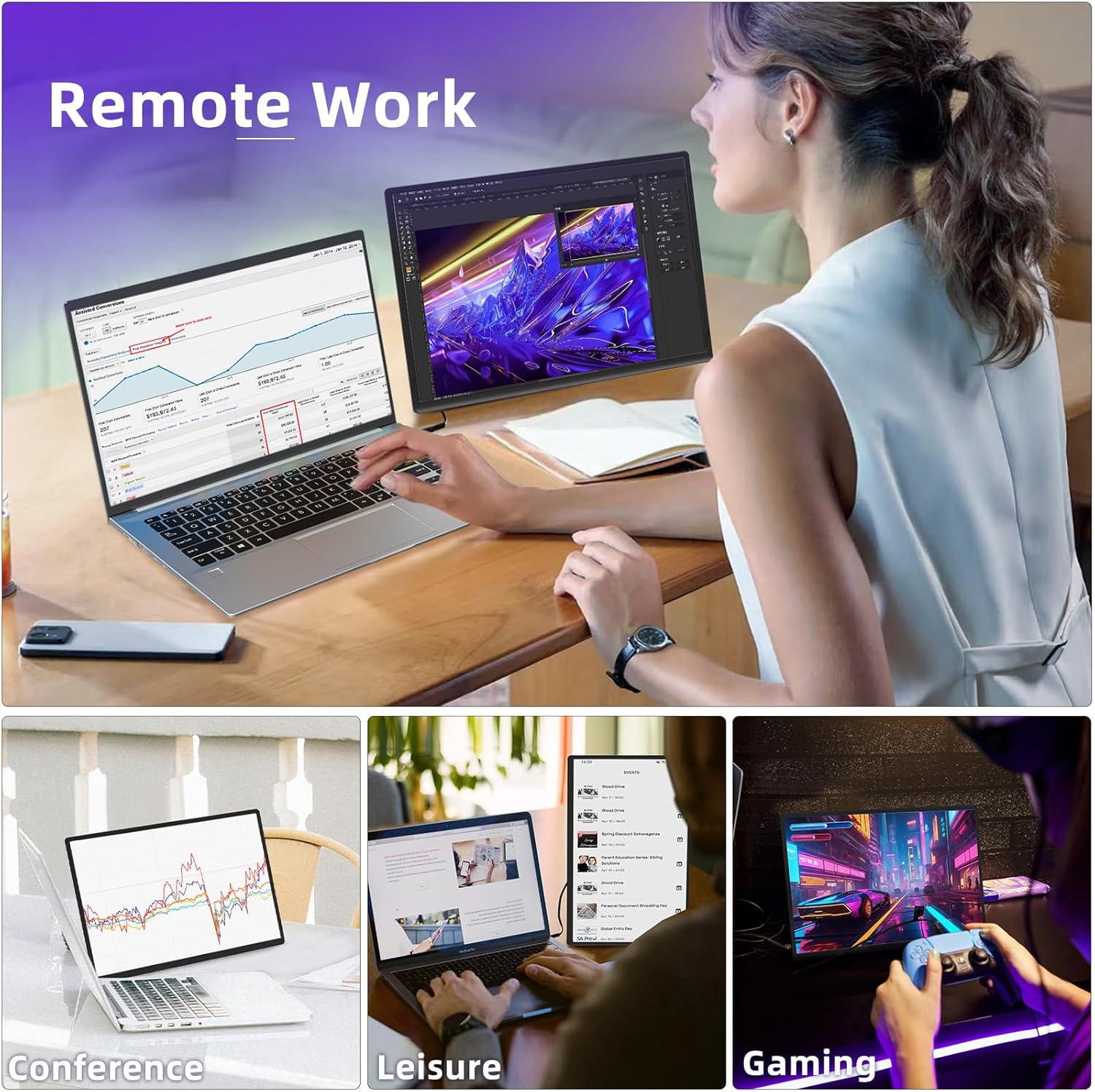 ROYY 16-inch 1200P FHD Portable Monitor Screen Extender with Stand for Laptop PC Mac Switch - Image 6
