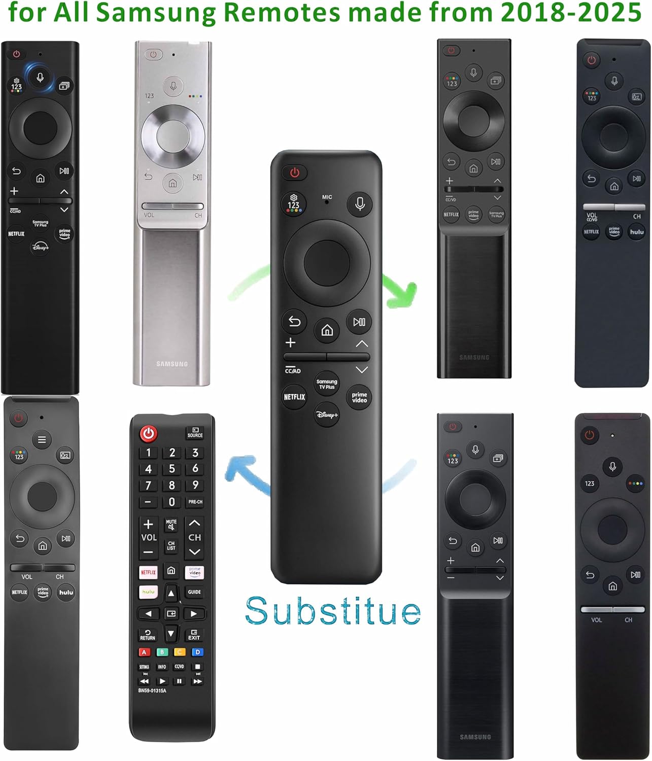 Rechargeable Solar Voice Remote Replacement for Samsung Smart TVs 2018-2025 Black - Image 7