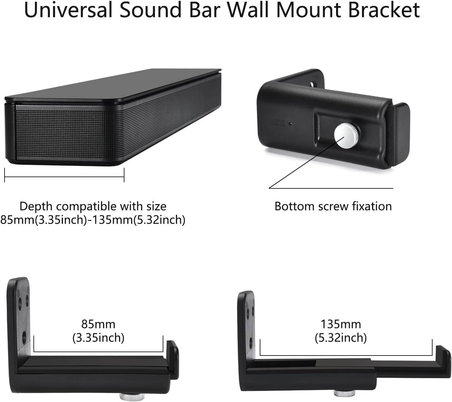 Adjustable Depth Soundbar Wall Mount Bracket for Samsung, Sony, Vizio, LG TVs (Black) - Image 5