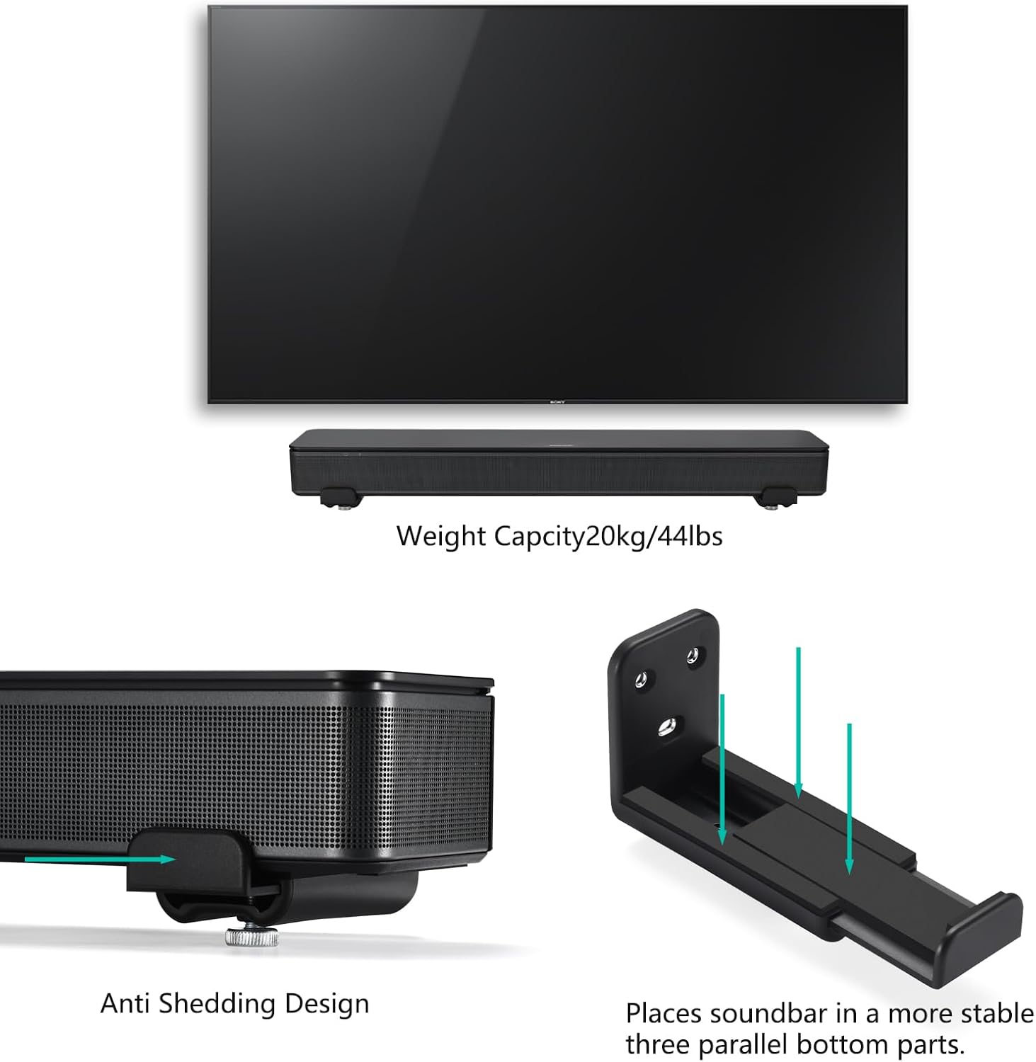 Adjustable Depth Soundbar Wall Mount Bracket for Samsung, Sony, Vizio, LG TVs (Black) - Image 3