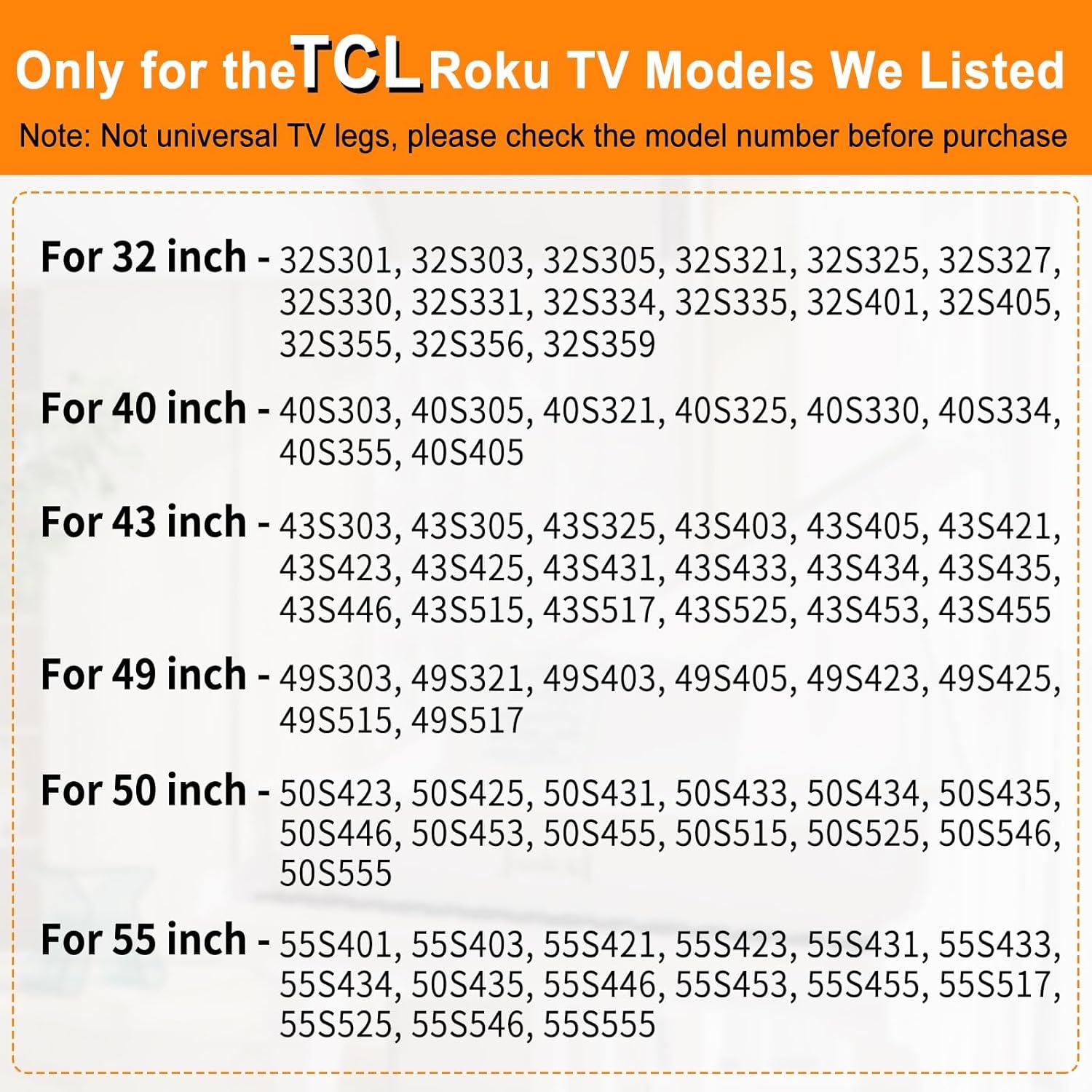 TCL Roku TV Replacement Legs Base Stand for 32-55 Inch TVs, Hole-Free Installation Kit Included - Image 3