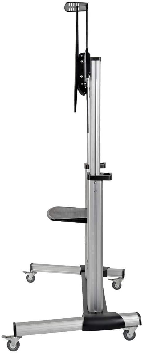 Mobile TV Stand with Mount for 60"–100" Flat Screens, Integrated Shelf, Locking Wheels, Silver - Image 7