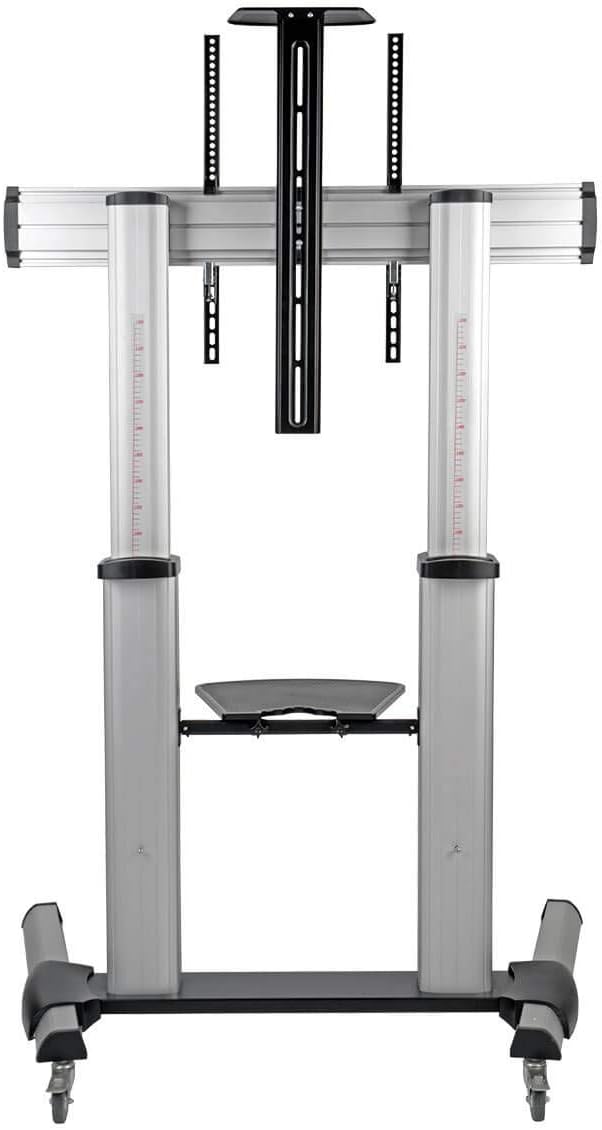 Mobile TV Stand with Mount for 60"–100" Flat Screens, Integrated Shelf, Locking Wheels, Silver - Image 2