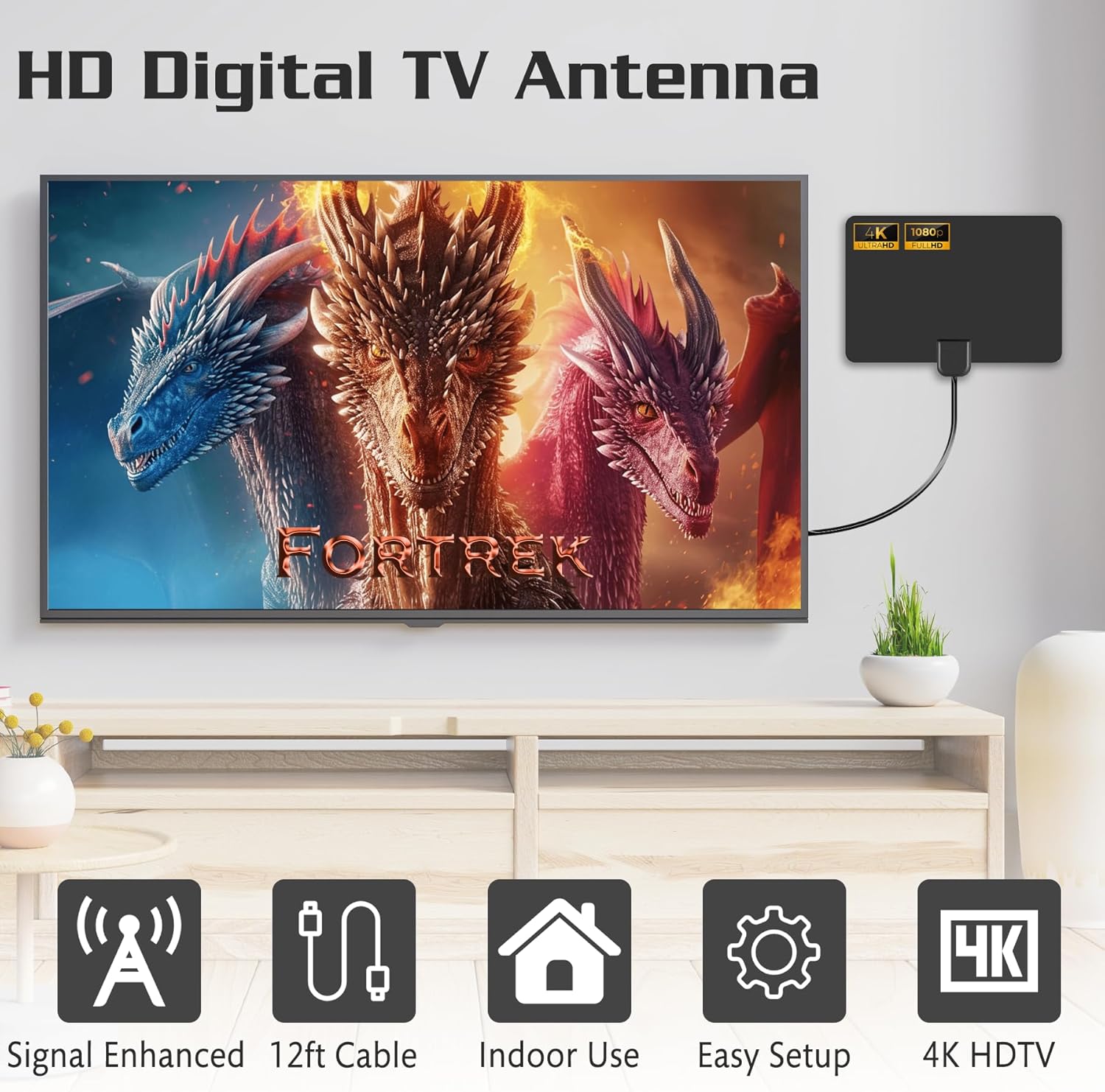 2025 4K 1080p Long Range Digital HDTV Antenna for Indoor Local Channels Smart Old TVs - Image 4