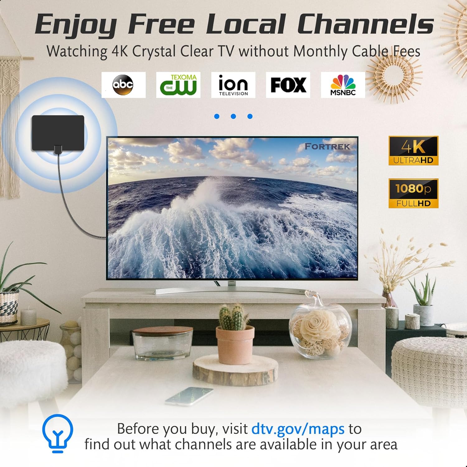 2025 4K 1080p Long Range Digital HDTV Antenna for Indoor Local Channels Smart Old TVs - Image 2