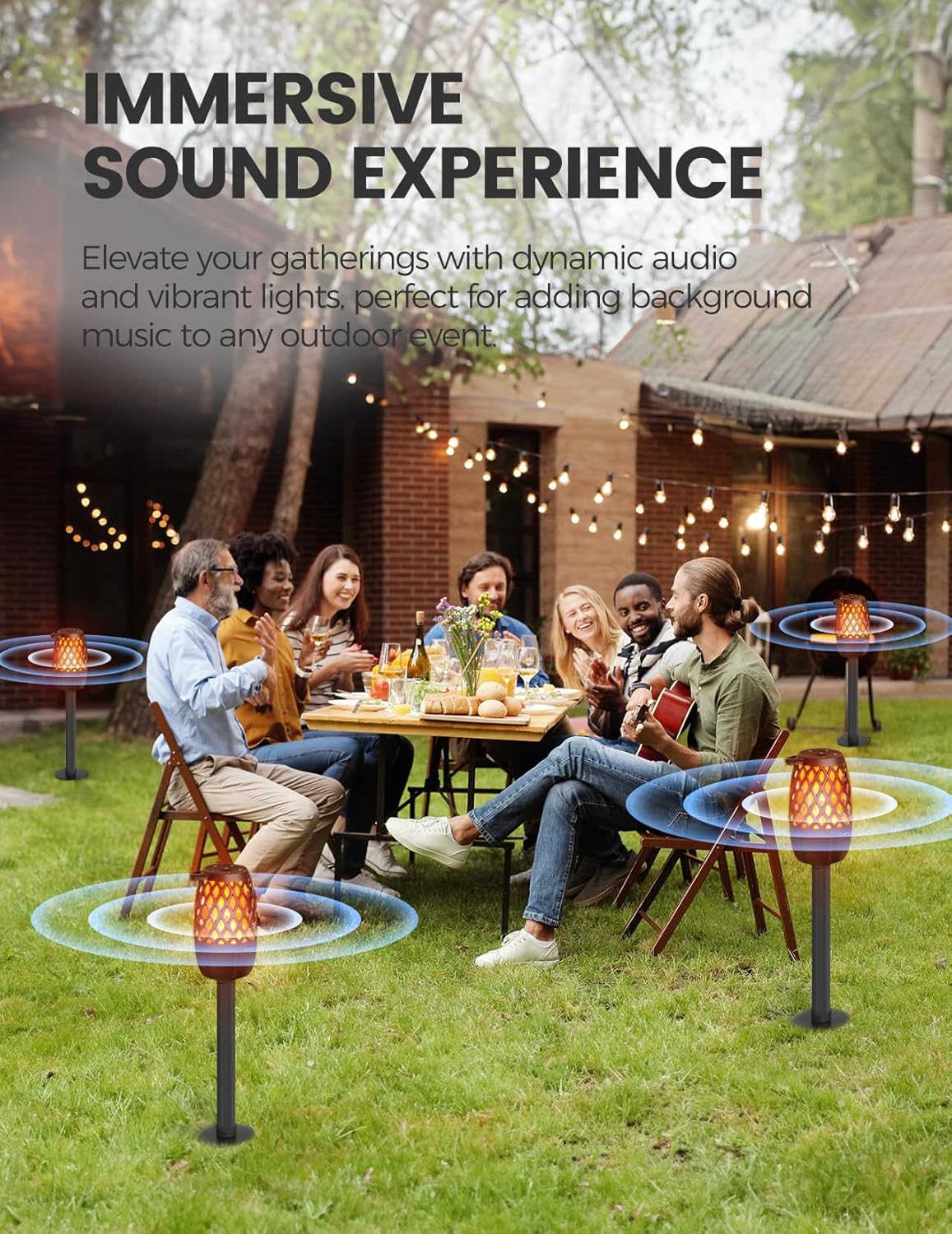 Outdoor Bluetooth Speaker Gift for Men HD Stereo Sound with Multi-Sync Lights IPX5 Waterproof Large Capacity - Image 5