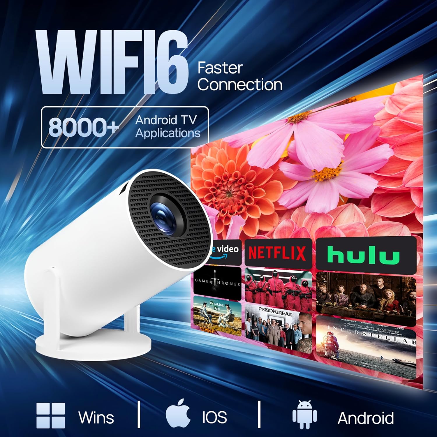 Mini Portable Smart Projector WiFi 6 Bluetooth 4K HD 1080P Outdoor Home Theater 180° Rotatable - Image 2