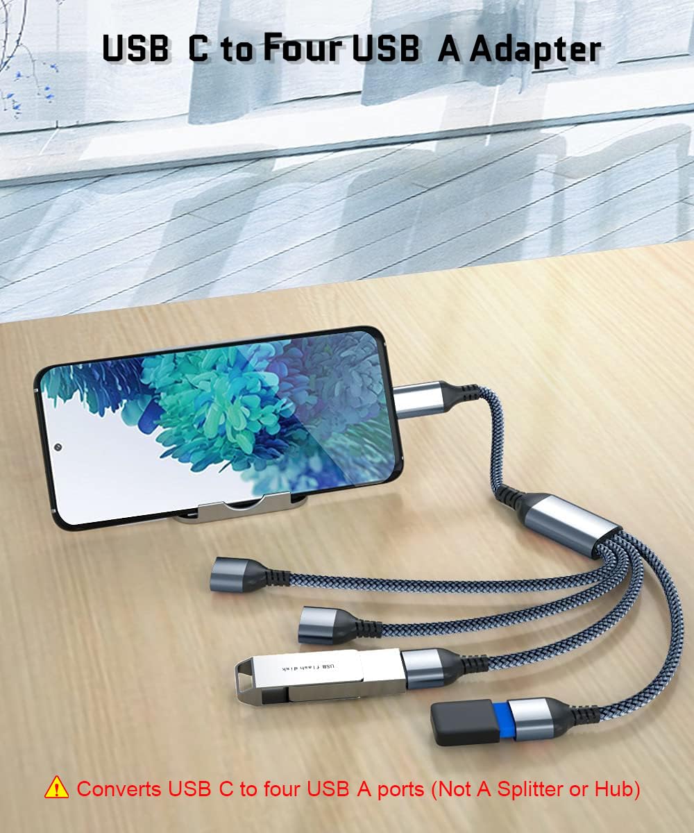 3.3FT USB-C OTG Splitter Y Cable: Type-C Male to 4 Female USB 2.0 Hub Expander for MacBook Pro, iPhone 16, Samsung Galaxy S24 - Image 6