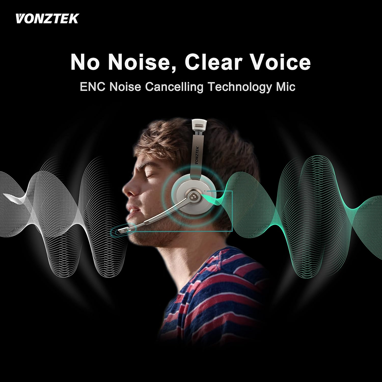 Vonztek Gold On-Ear Bluetooth Headphones with Noise Cancelling Mic, 26 Hours Talktime - Image 5