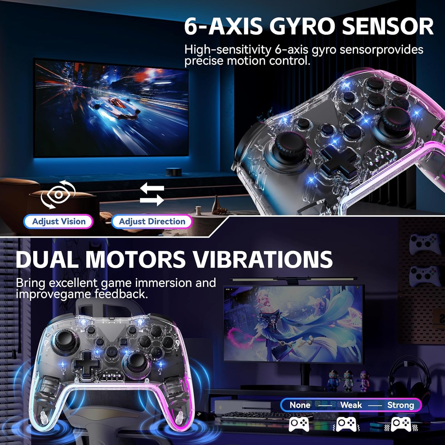 Ergonomic RGB Wireless Controller for Switch Lite OLED PC Android iOS 7 Color Lighting Vibration - Image 3