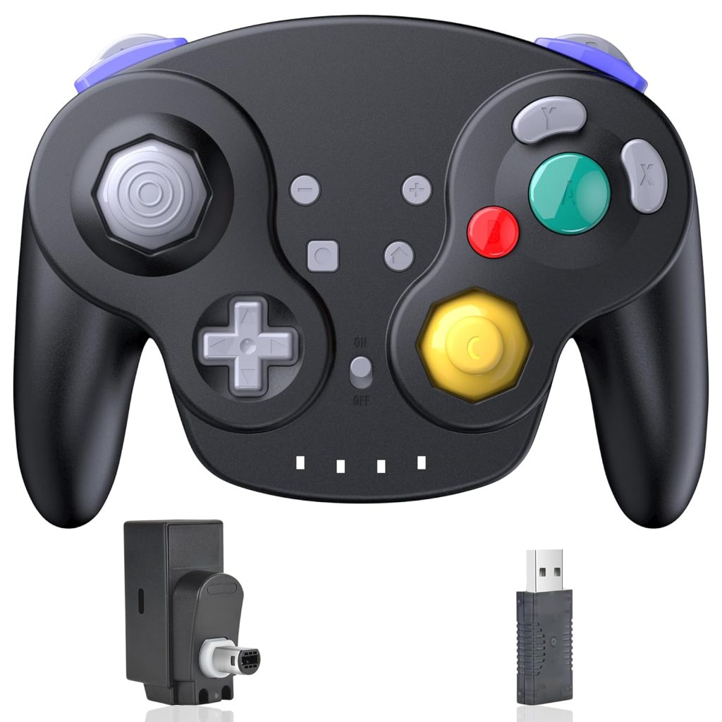 2.4GHz Wireless NGC Switch Controller with USB & GameCube Receiver, Compatible with PC, Mac, iOS, Raspberry Pi (Rechargeable Black)