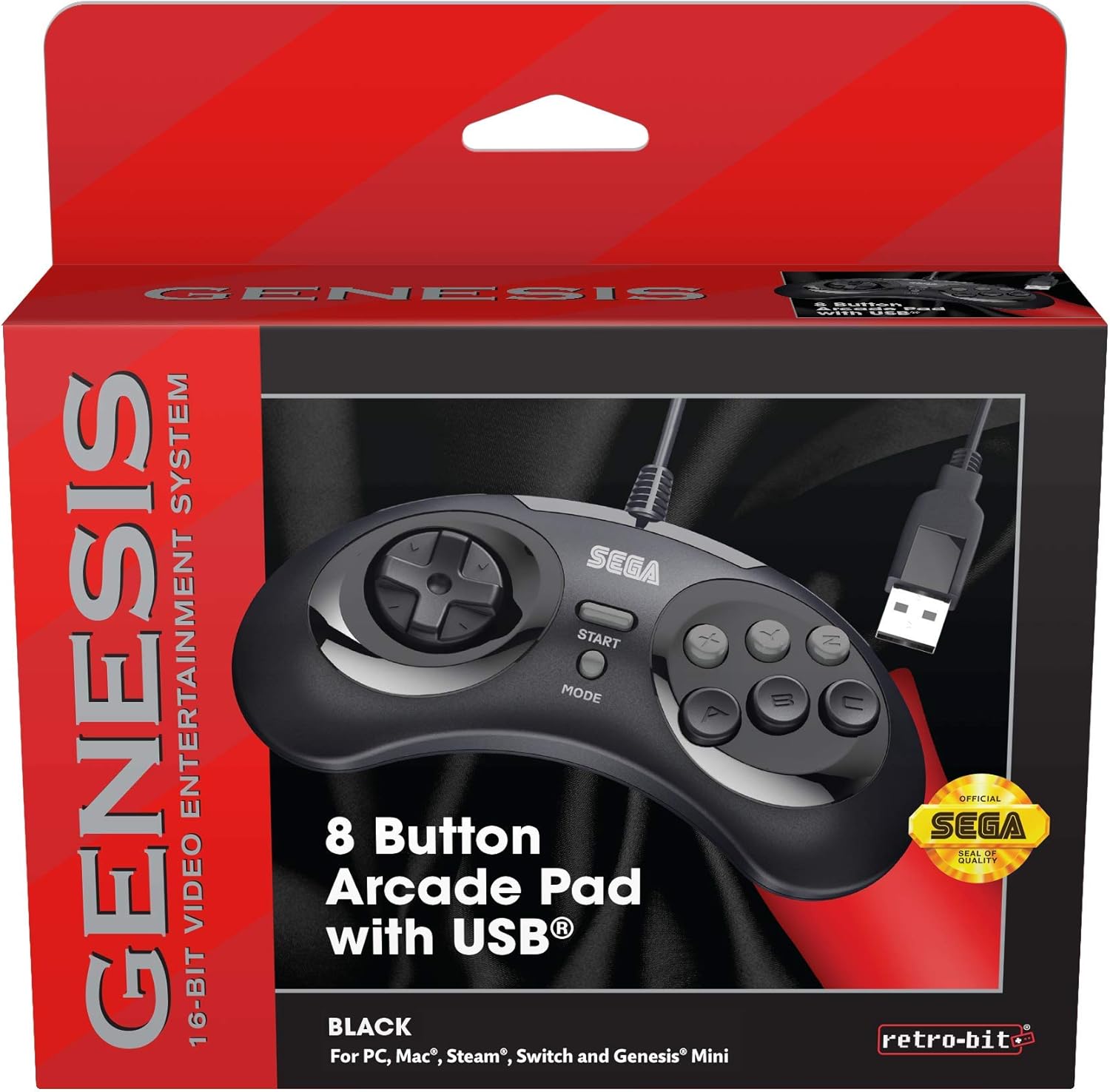 Retro-Bit Official Sega Genesis 8-Button USB Arcade Controller for Sega Genesis Mini, Switch, PC (Black) - Image 6