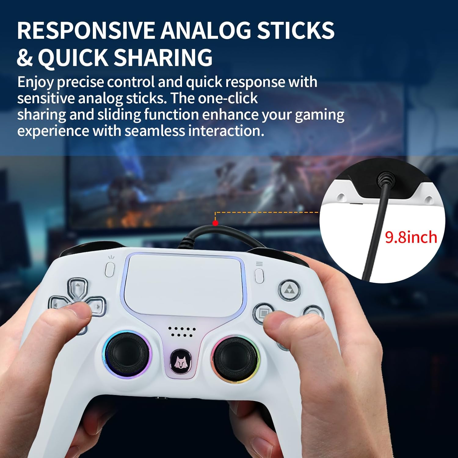 NBCP White Wired Gaming Controller for PS5, PS4, PC Steam with Hall-effect Triggers - Image 6